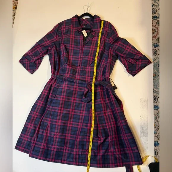 NWT Talbots Silk Blend Pink and Purple Plaid Shirt Dress with Belt - Picture 8 of 8